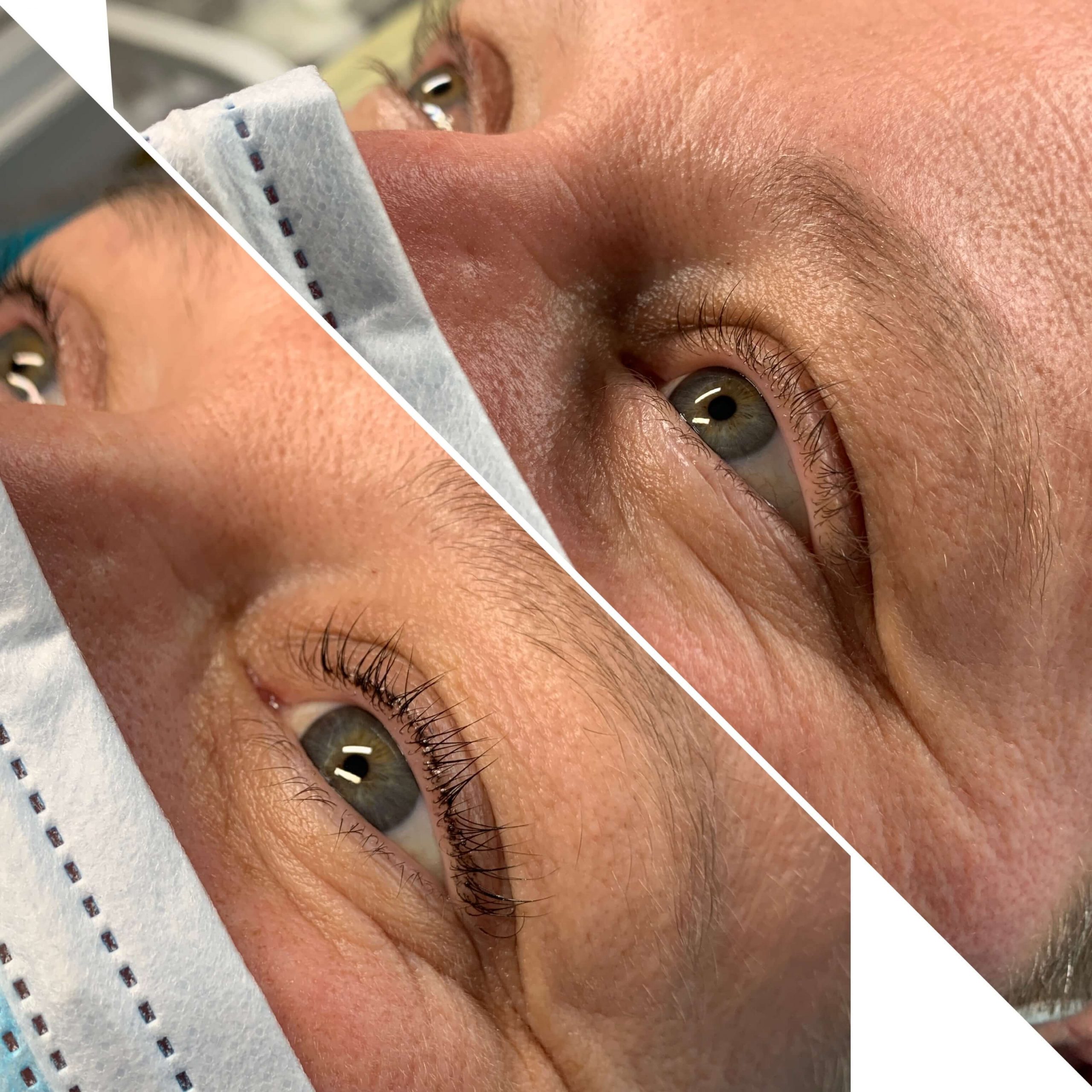 Laminación de pestañas antes y después